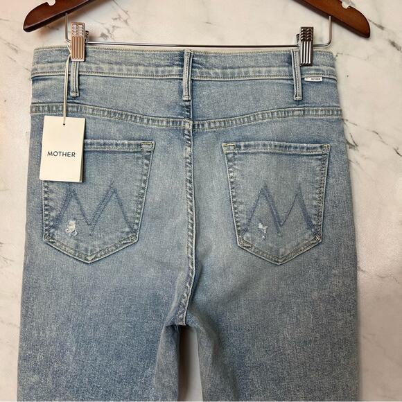 Mother The Hustler Ankle Chew Hem Ripped Knee Stretch Crop Blue Jeans 31 x 28 - Picture 6 of 13